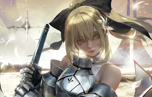 Взгляд, аниме, арт, Fate/Stay Night, сейбер, Судьба ночь схватки