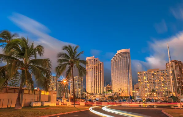 Картинка light, landscape, island, hotels, honolulu, honolulu skyline