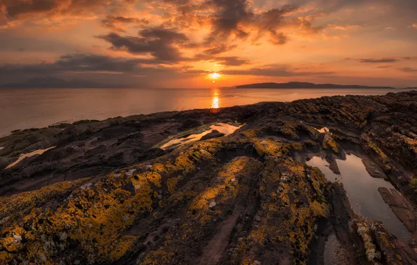 Картинка море, закат, побережье, Шотландия, North Ayrshire