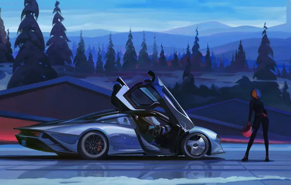 Woman, modern, night, vehicle
