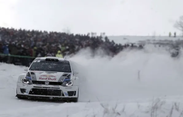 Снег, Volkswagen, Поворот, Занос, WRC, Ралли, Передок, Polo