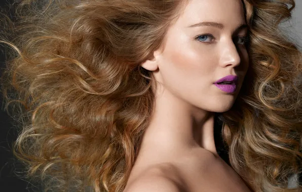 Картинка девушка, лицо, волосы, макияж, актриса, помада, голубоглазая, Jennifer Lawrence