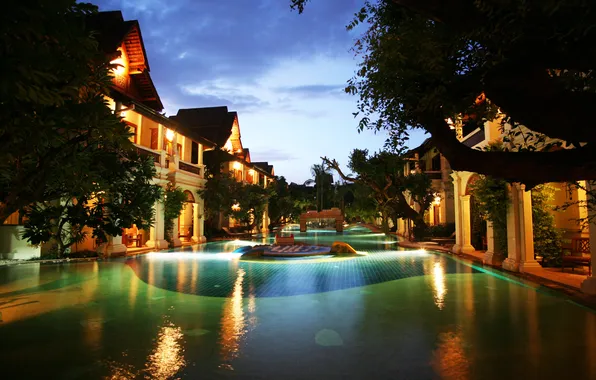 Картинка вечер, бассейн, Thailand, курорт, resort, entrance, khum phaya