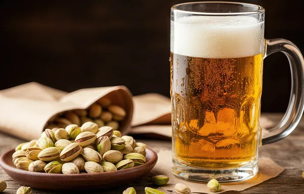 Картинка beer, mug, pistachios