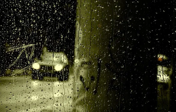 Картинка стекло, макро, фото, дождь, улица, автомобиль