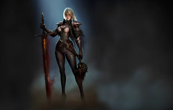 Girl, sword, fighter, anime, blonde, warrior, fantasy girl, swrord
