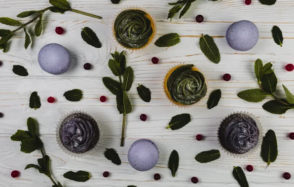 Десерт, macaroons, Leaves, muffins