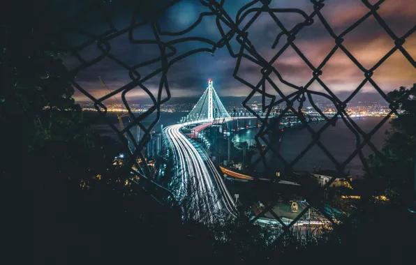 Картинка ночь, мост, огни