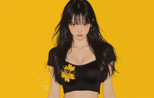 Картинка Asian, yellow, flowers, AI art, OukenM24, techtock