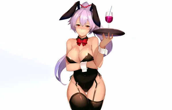 Girl, sexy, cleavage, thighhighs, pink hair, long hair, boobs, anime