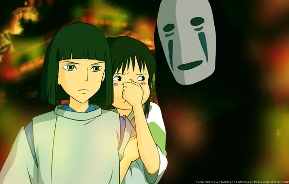Картинка дети, маска, art, безликий, Hayao Miyazaki, Haku, Spirited Away, Унесенные призраками