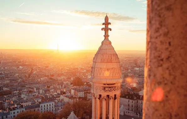 Картинка город, рассвет, Франция, Париж, здания, дома, утро, панорама