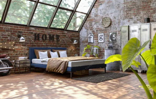 Комната, спальня, design with grunge walls loft style, интерьер в индустриальном стиле, дизайн с гранжевыми …