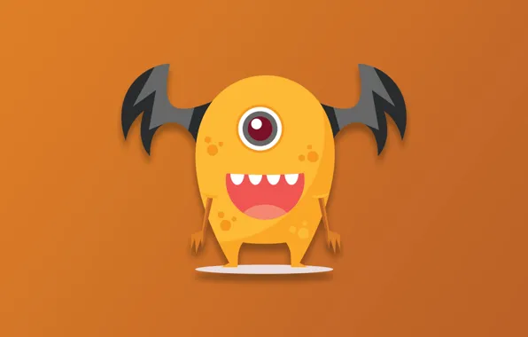 Картинка Monster, minimalism, cartoon, funny, digital art, artwork, simple background, orange background