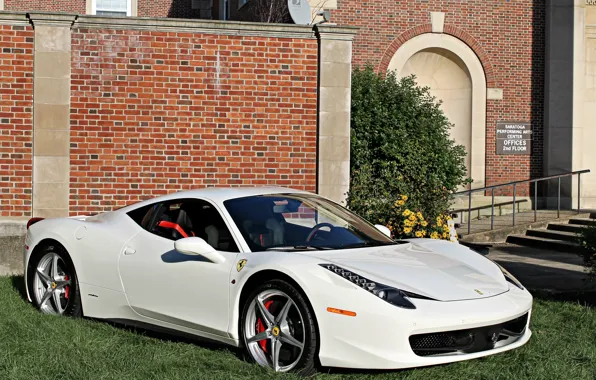 Картинка wall, white, ferrari, 458, italia, brick