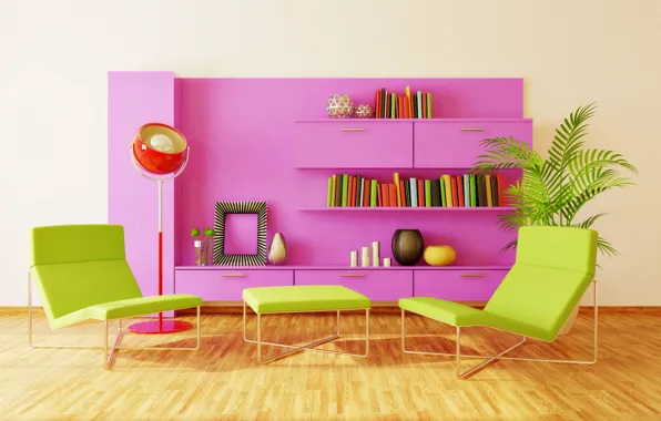 Дизайн, креатив, книги, интерьер, кресло, розовое, шкаф