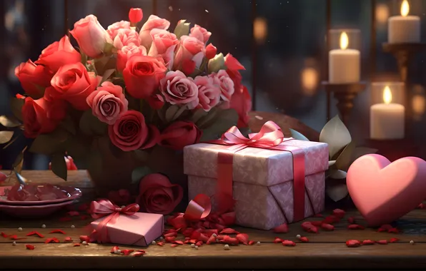 Картинка любовь, цветы, подарок, романтика, сердце, розы, love, happy