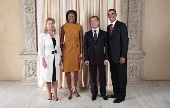 Картинка улыбка, политика, президент, медведев, синий галстук, обама