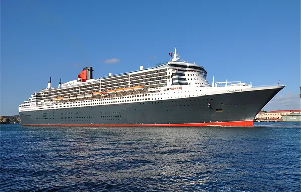 Картинка отдых, красавица, лайнер, Queen Mary 2, в порту