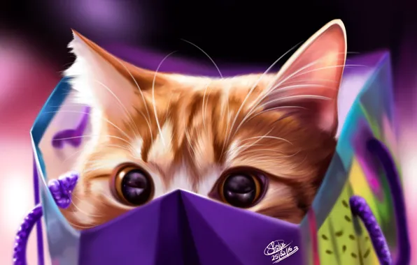 Картинка кошка, кот, пакет, by Khushiart