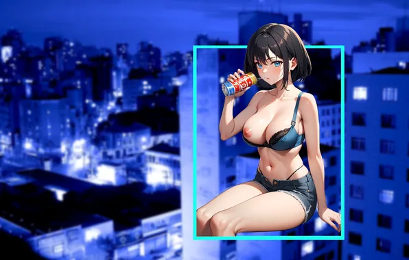 Girl, hot, sexy, bra, boobs, anime, beer, brunette