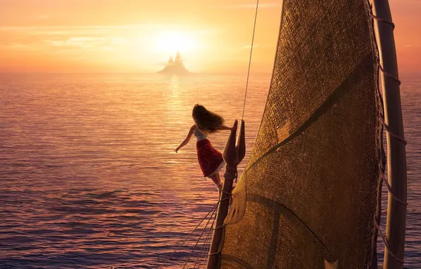 Море, солнце, мультфильм, горизонт, парус, Moana, Моана, Moana 2