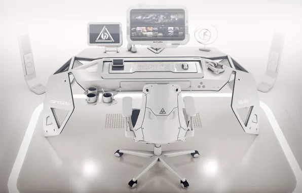 Компьютер, дизайн, стол, стул, Saturn desk concept