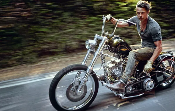 Картинка дорога, мотоцикл, актер, мужчина, Брэд Питт, Brad Pitt, езда
