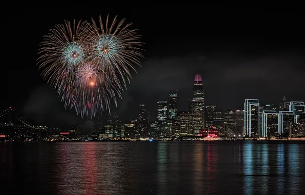 City, night, fireworks