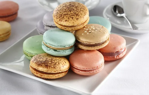 Тарелка, десерт, выпечка, сладкое, macaron