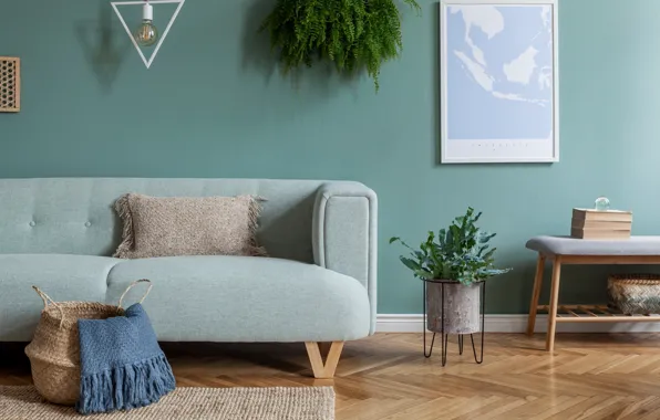 Дизайн, стиль, интерьер, софа, mint-green living room, ментоловая гостиная