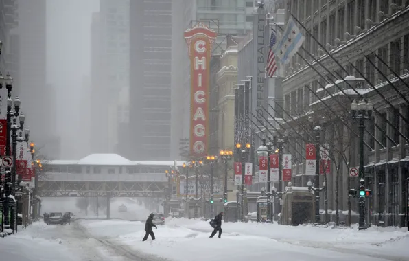 Зима, city, город, Чикаго, USA, Chicago, Illinois, winter