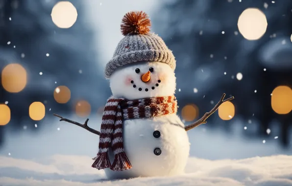 Картинка зима, снег, украшения, Рождество, Новый год, снеговик, happy, Christmas