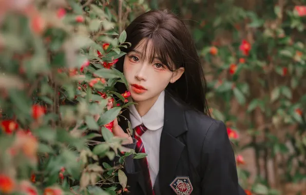 Beautiful, Asian, Model, Flowers, Woman, Cute, Pretty, Petite