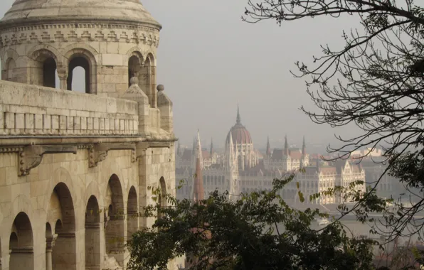 Картинка панорама, архитектура, panorama, architecture, Венгрия, Будапешт, Budapest, здание парламента