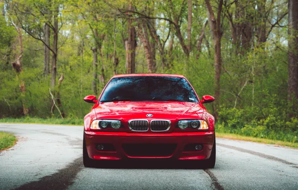 Картинка Red, E46, Road, M3, Front view