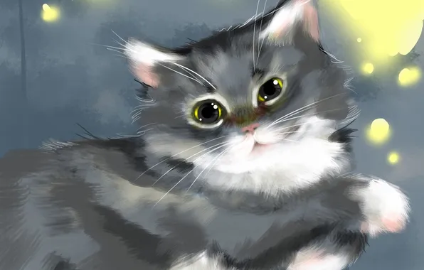Картинка кошка, кот, фон, рисунок, пушистая