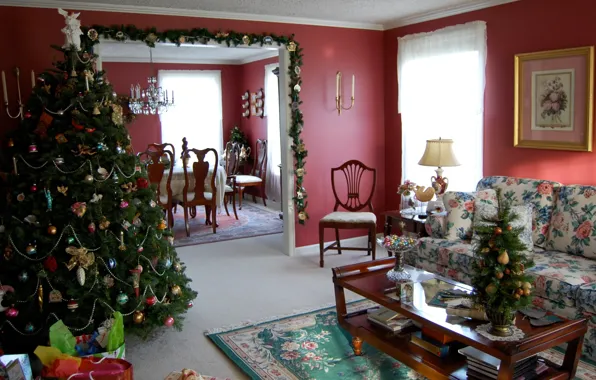 Украшения, елка, Рождество, Новый год, Christmas, гостиная, New Year, столовая
