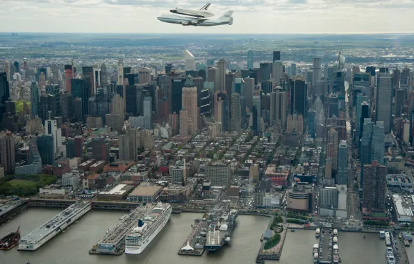 Картинка USA, skyline, flight, New York, Manhattan, view, buildings, skyscrapers