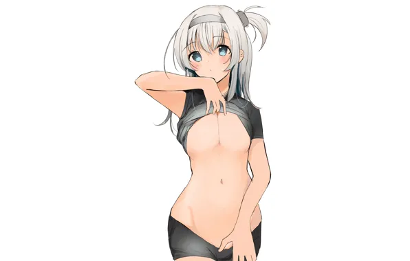 Girl, sexy, shorts, long hair, boobs, anime, blue eyes, beautiful
