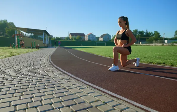 Model, beauty, sunny day, pose, athlete, training, sportswear, warm-up