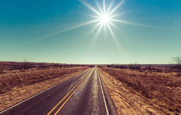 Картинка дорога, солнце, пустыня, sunshine, road, desert, sun