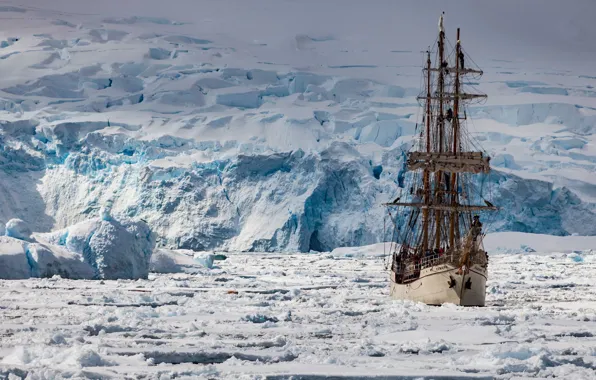 Корабль, парусник, льды, Антарктика