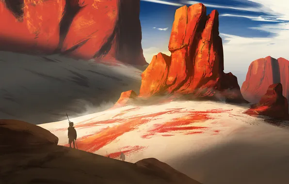 Red, landscape, rocks, red liquid
