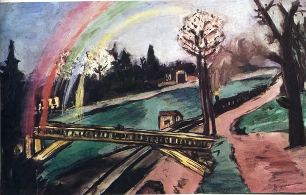 Картинка река, 1942, Авангард, Экспрессионизм, Max Beckmann, и Радуга, Железнодорожный мост