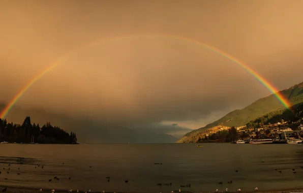 Картинка rainbow, nature, clouds, lake