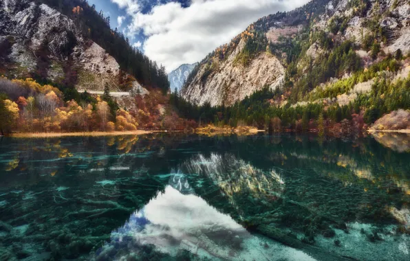 Горы, озеро, Jiuzhaigou Chine