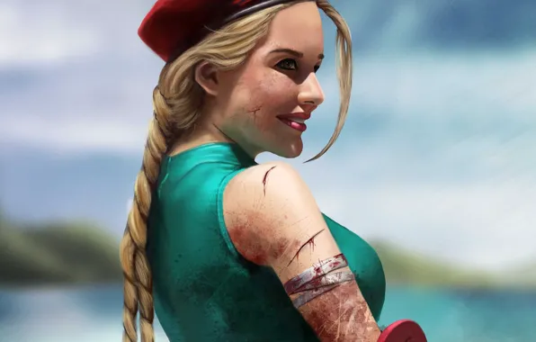 Картинка девушка, кровь, арт, коса, солнечно, Cammy, раны, Street Fighter
