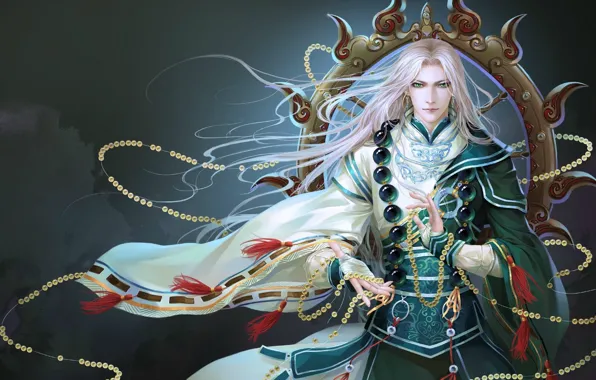 Аниме, арт, бусы, парень. магия