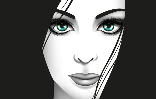Взгляд, девушка, лицо, вектор, зеленые глаза